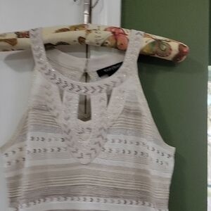 White House Black Market White & Silver Halter Camisole